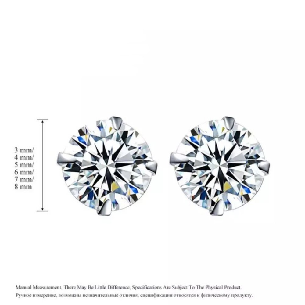 4-8mm 0.84-2Ct Round Cut Simulated Diamonds Back Screw-in Silver Studs Earrings - Picture 10 of 16